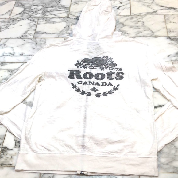 Vintage white Roots Canada zip-up hoodie. - Picture 2 of 3
